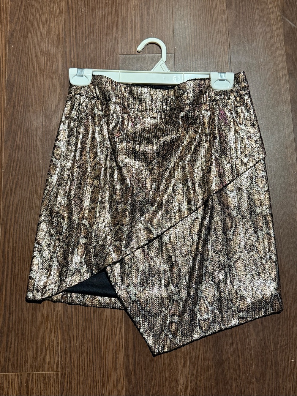 J.O.A. Metallic Snake-Print Asymmetrical Skirt in Bronze and Black